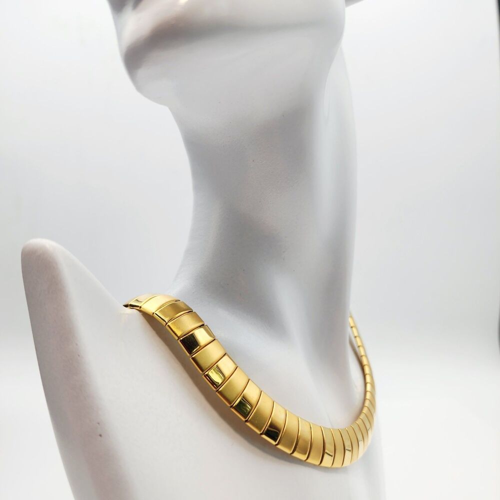 Vintage Gold Tone Cleopatra Collar Necklace Egyptian Revival Articulated Choker